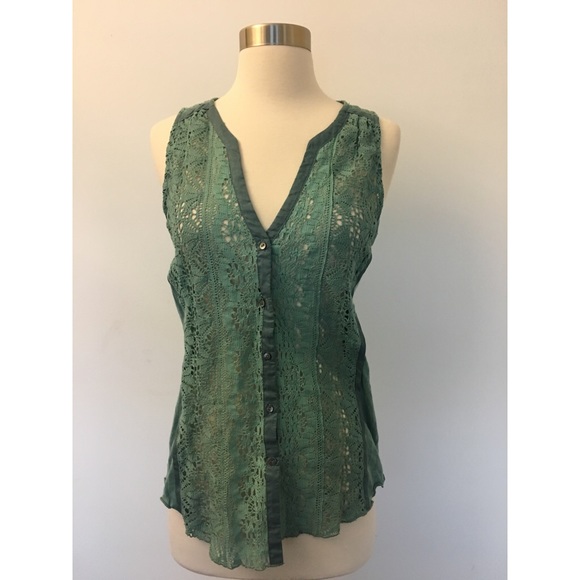 Anthropologie Tops - NWT Anthropologie Aqua Button Down Crochet Tank